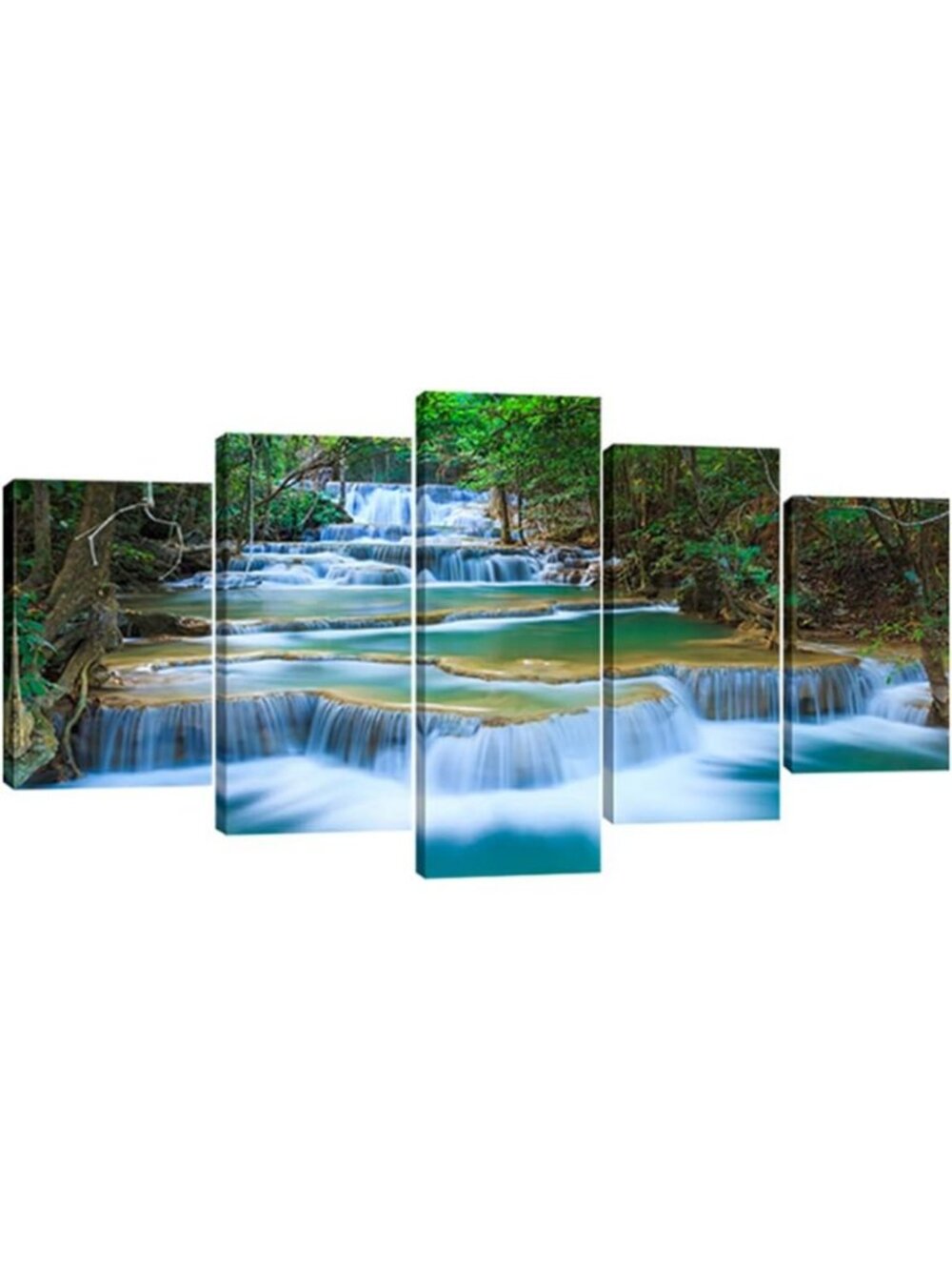 Large 5-Panel Canvas Wall Art - Peaceful Waterfall Landscape for Home Decor
